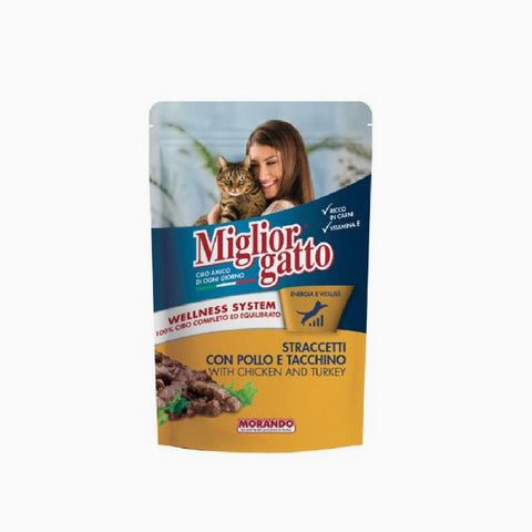 Miglior Gatto Pouch Straccetti Pollo & Tacchino 100g (Case x24)