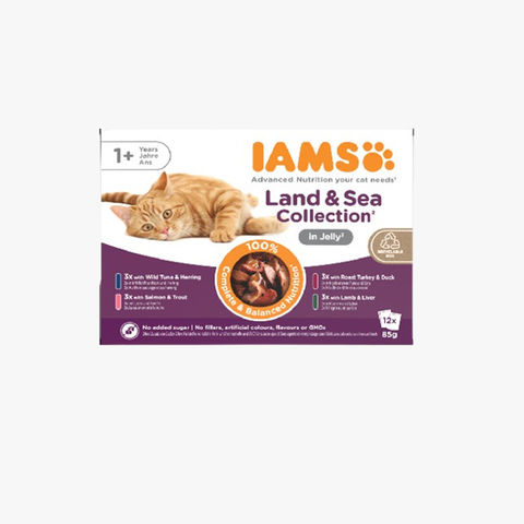 Iams Cat Pouch Adult Land & Sea Multipack in Jelly 85g (Case X12)