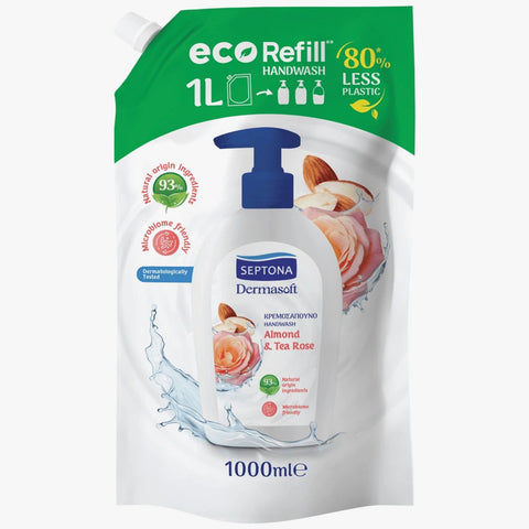 Septona Dermasoft Handwash Almond & Tea Rose Refill 1L