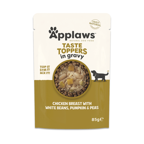 Applaws Dog Taste Toppers Pouch Chicken, White Beans, Pumpkin & Peas in Gravy 85g (Case X12)