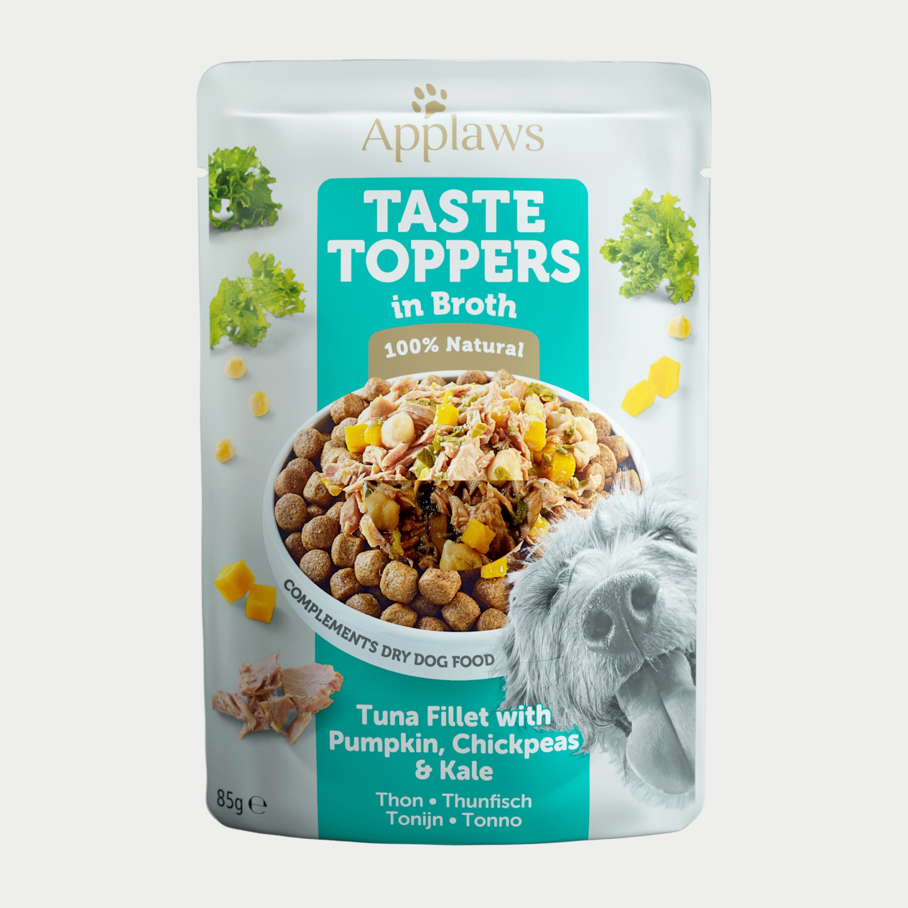 Applaws Dog Taste Toppers Pouch Tuna, Pumpkin, Kale & Chickpeas in Broth - Case by 12