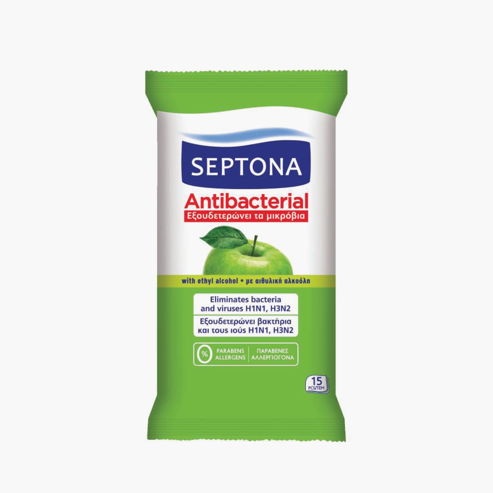Septona Antibacterial Wipes Green Apple 15pcs