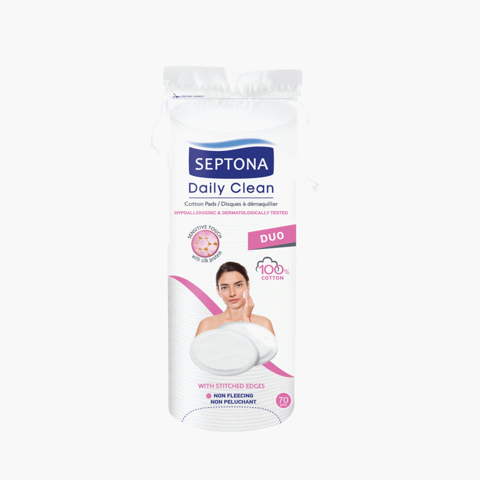 Septona Cotton Pads Sensitive Touch Duo Round 70pcs