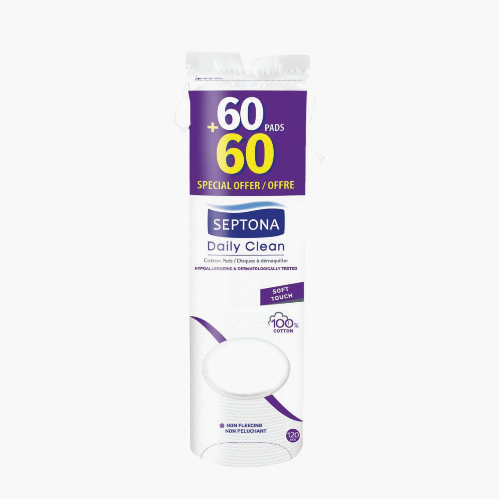 Septona Cotton Pads Round 60+60pcs Promo Pack