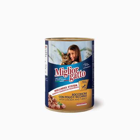 Miglior Gatto Tin Bocconcini Pollo & Tacchino 405g (Case x24)