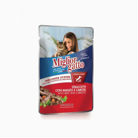 Miglior Gatto Pouch Straccetti Manzo & Carote 100g (Case x24)