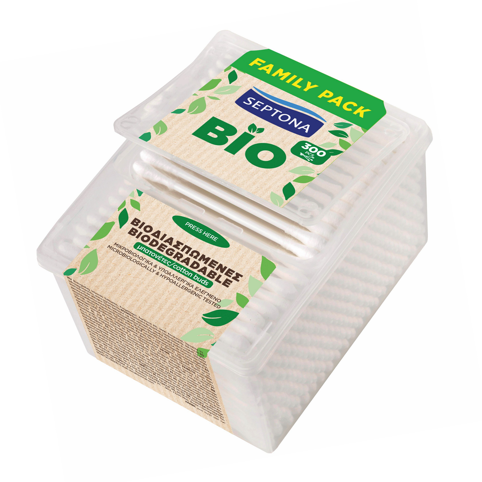 Septona Biodegradable Cotton Buds Pop-up lid 300pcs