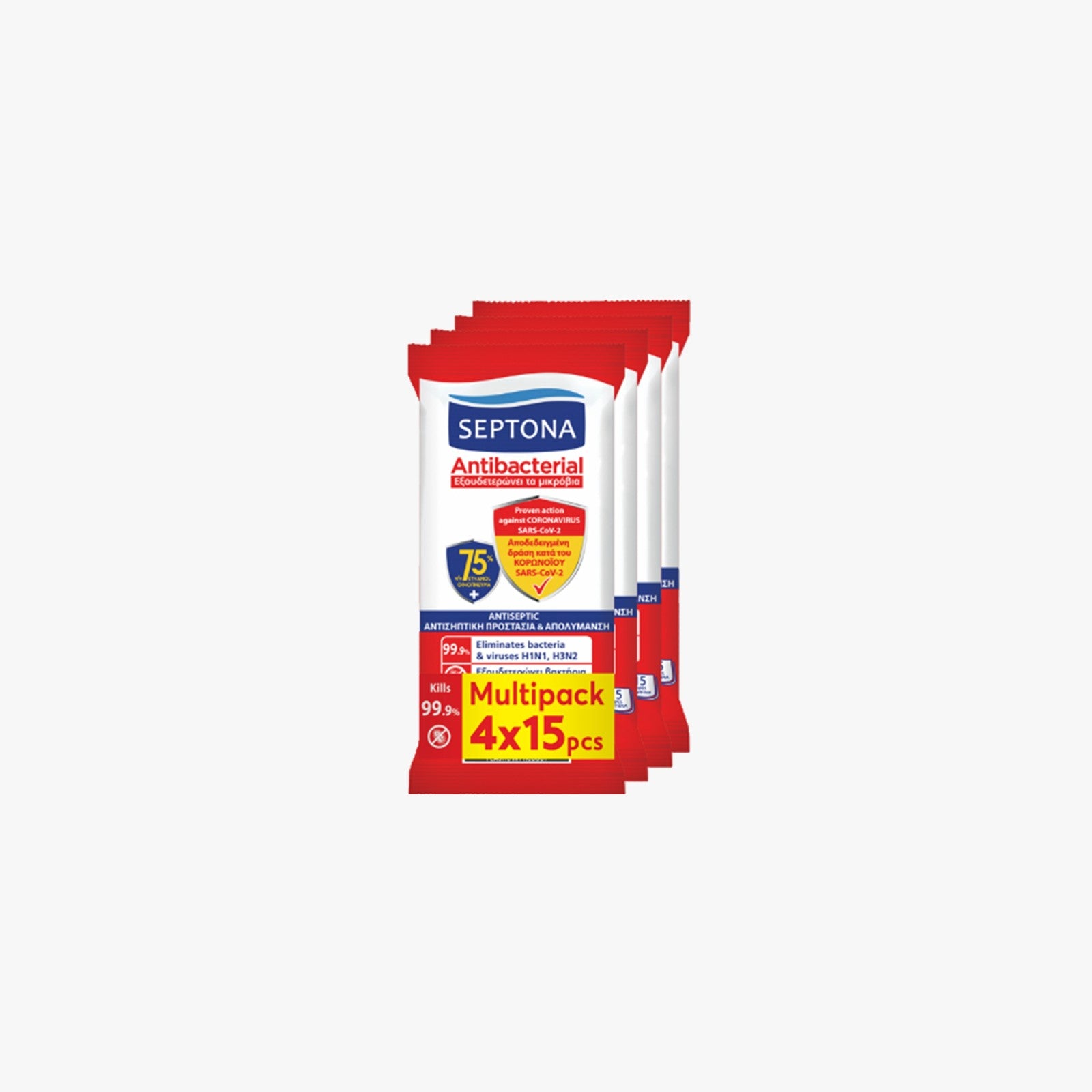 Septona Antibacterial Wipes 75% Alcohol Multipack 4x15pcs