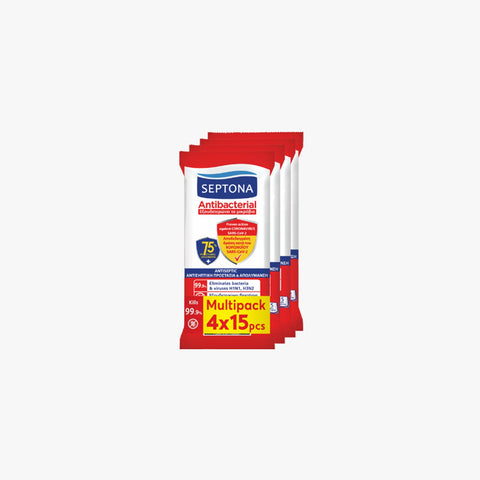 Septona Antibacterial Wipes 75% Alcohol Multipack 4x15pcs