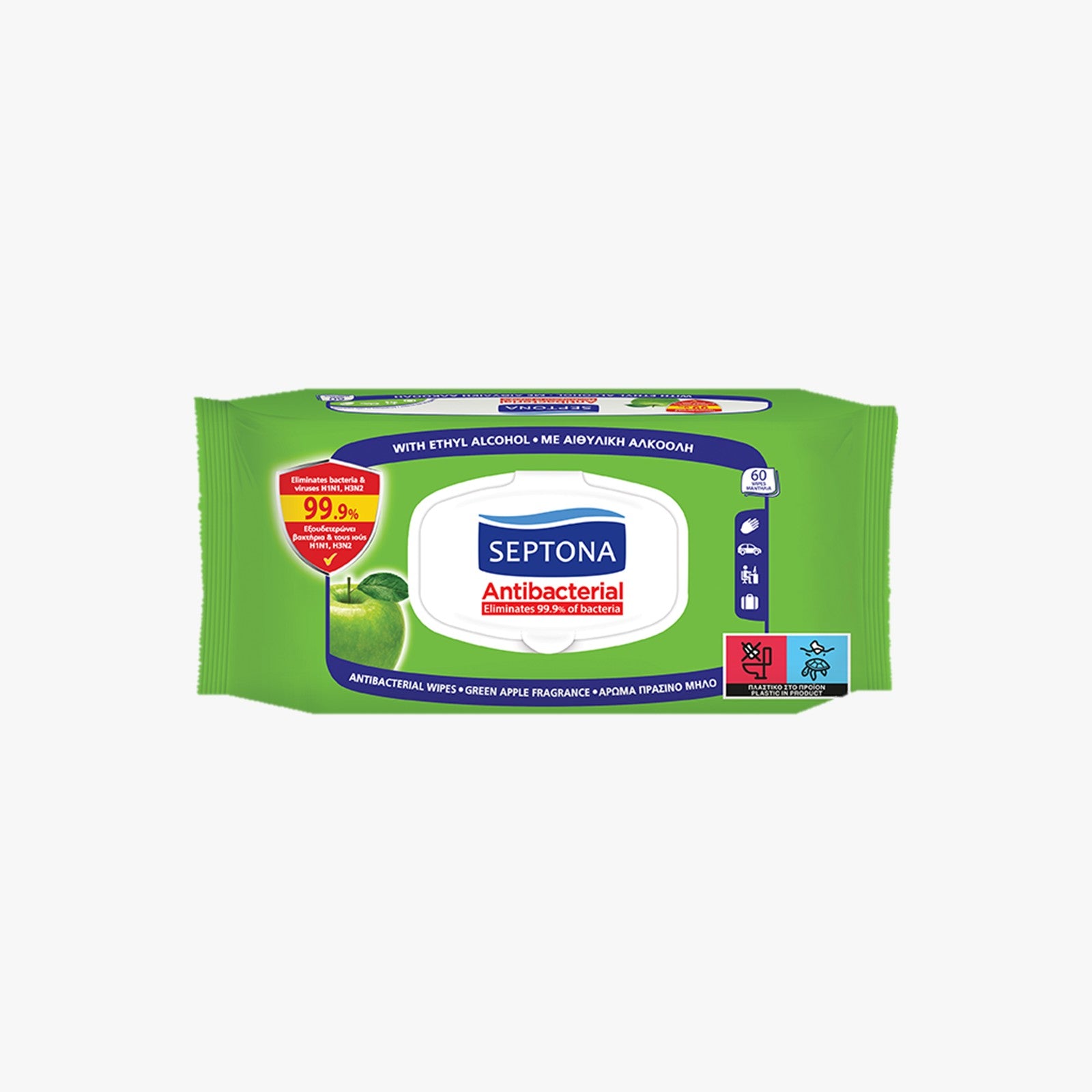 Septona Antibacterial Wipes Green Apple 60pcs