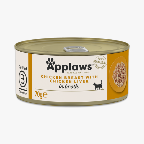 Applaws Cat Tin Chicken with Chicken Liver in Broth 70g (Case X24)