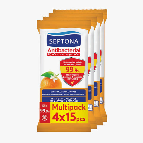 Septona Antibacterial Wipes Orange Blossom Multipack 4x15pcs