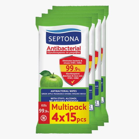 Septona Antibacterial Wipes Green Apple Multipack 4x15pcs