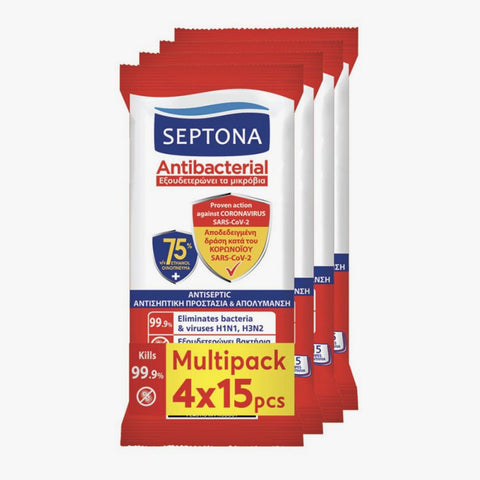 Septona Antibacterial Wipes 75% Alcohol Multipack 4x15pcs