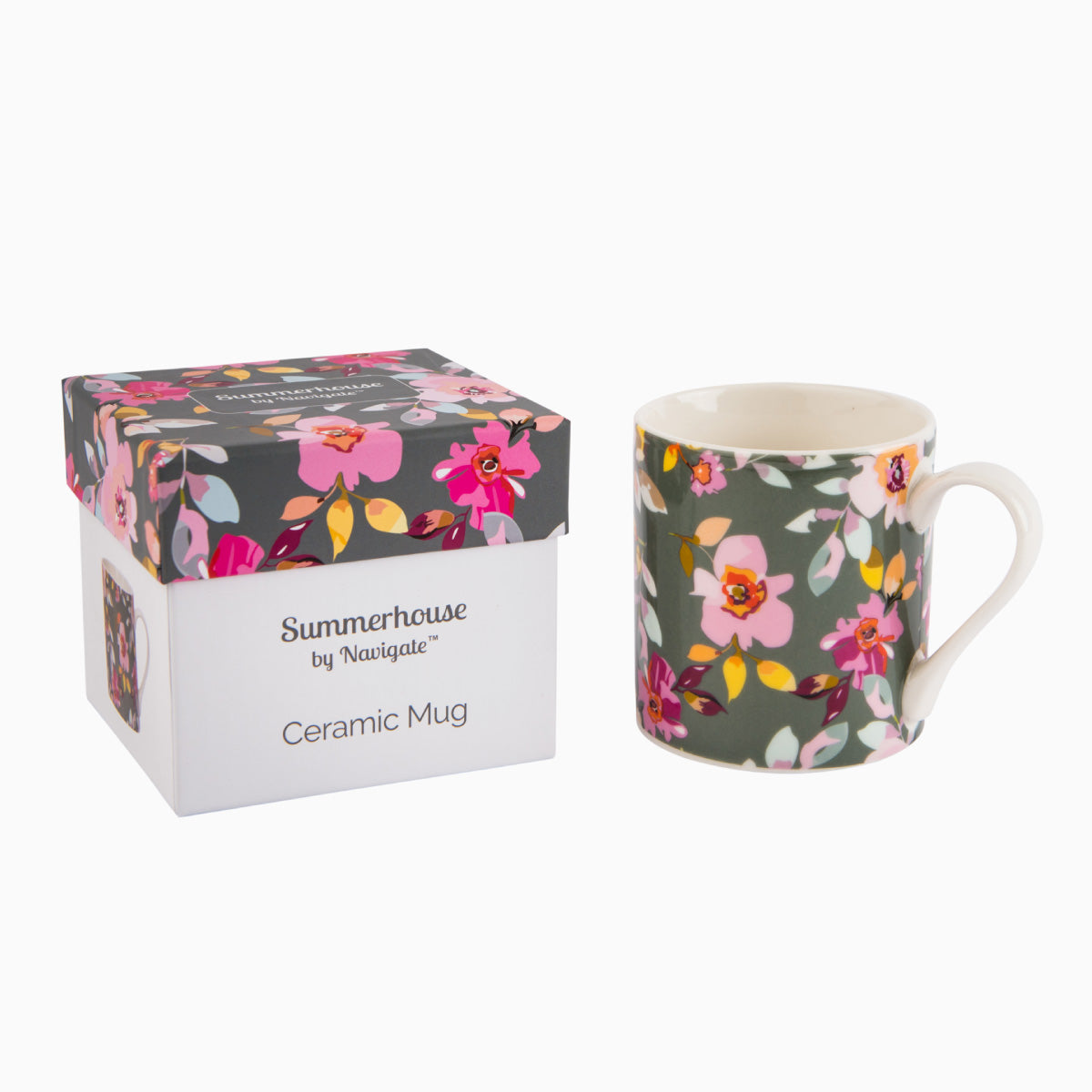 Navigate Gardenia Grey Floral Mug with Gift Box