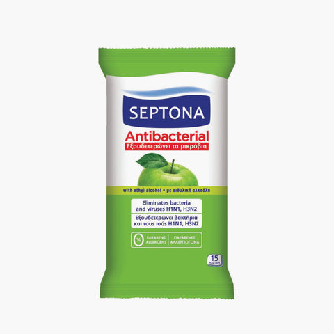 Septona Antibacterial Wipes Green Apple 15pcs